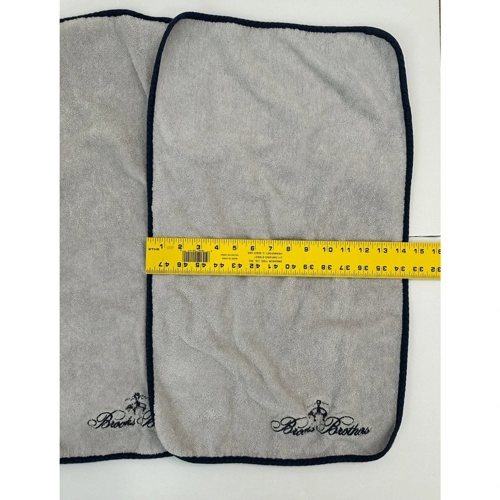 Brooks Brothers Navy Gray Contrast Piping Hand Towel Embroidered Logo 2 PCS